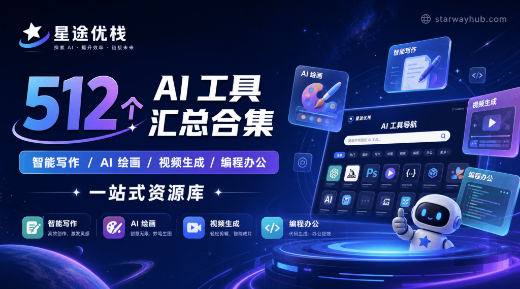 图片[1]-512 个 AI 工具汇总合集 智能写作 / AI 绘画 / 视频生成 / 编程办公一站式资源库-星途优栈