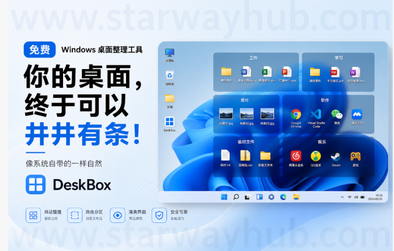 免费 Windows 桌面整理工具，你的桌面终于可以井井有条！像系统自带的一样自然 DeskBox-星途优栈