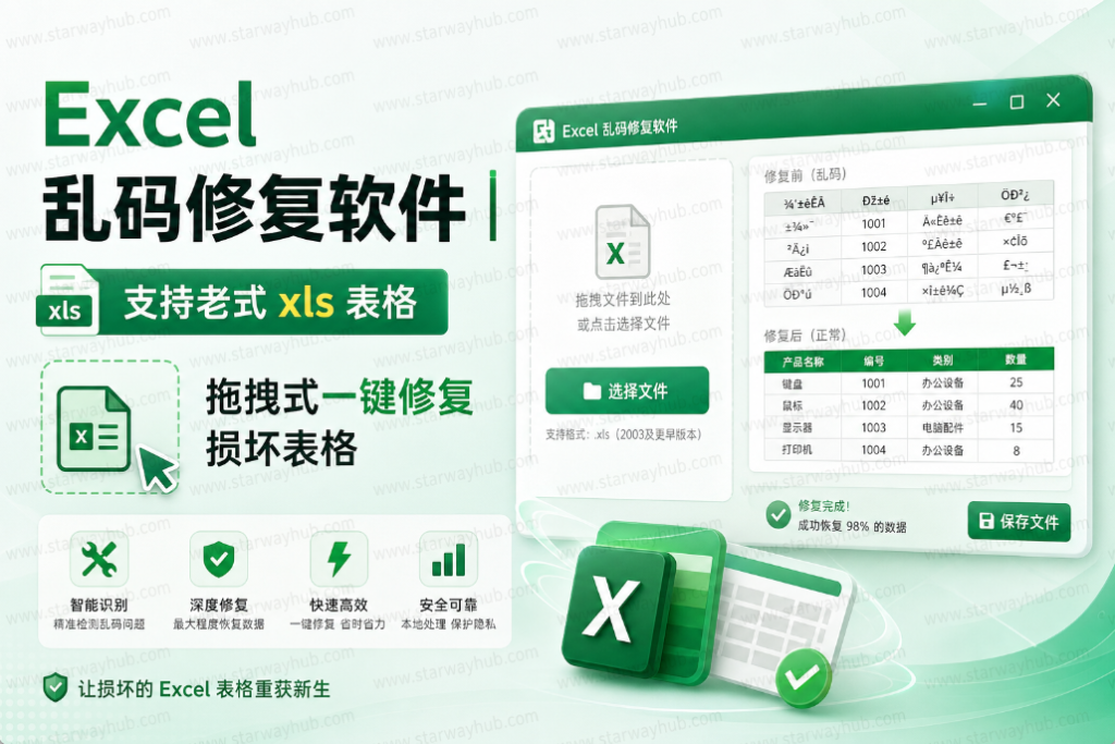 图片[1]-Excel 乱码修复工具 老 xls 表格一键修复 几秒拯救损坏表格文件-星途优栈