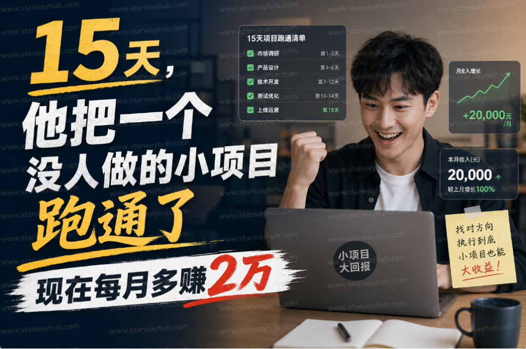图片[1]-15天，他把一个没人做的小项目跑通了，现在每月多赚2万-星途优栈